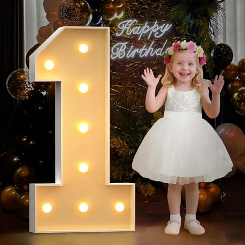 3FT Marquee Numbers 1 for 1st 21st Birthday Decorations, Large Light Up Numbers for Party Decor, Big Numbers for Baby Shower Wedding Anniversary Engagement Party, DIY Pre-cut Foamboad Mosaic Numbers