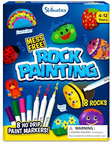 Skillmatics Rock Painting Kit - Mess-Free Art & Craft Activity for Girls & Boys, Craft Kits & Supplies, DIY Creative Activity, Christmas Gifts for Kids Ages 4, 5, 6, 7, 8, 9, 10, 11,12
