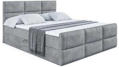 ALTDECOR Boxspringbett mit Matratze und Lattenrost, Boxbett, Topper, Fußteil, Polsterbett mit Bettkasten, Bett mit Stauraum H3-Matratze, Doppelbett, Springboxbett - Ohio-Z - 140x200 - Grau Samt