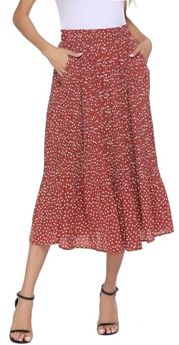 Parabler Falda de Gasa para Mujer, Estilo Bohemio, Retro, Falda Plisada, Falda de Verano, con Bolsillo