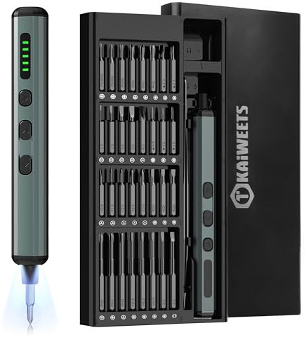 KAIWEETS 70 in 1 Electric Screwdriver Set Precision Drill with 64 S2 Magnetic Tip Cordless Screwdriver 200 RPM Max Suitable for Repairing PC/Phone/Laptops/Glasses/PS5