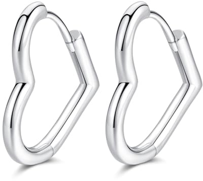 Loutade Creolen Silber 925 Klein, 925 Sterling Silber Stern Herz Ohrringe Creolen, Hypoallergen Ohrringe Silber 925 Creolen für Mädchen Frauen, Elegant Silber Damen Kreolen Ohrschmuck für Geburtstag