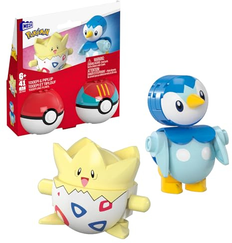 MEGA Pokémon - 2 Poké Balls con Togepi e Piplup, set da costruire con 41 pezzi, include le action figures dei due personaggi Pokémon, giocattolo per bambini, 6+ anni, JCT44