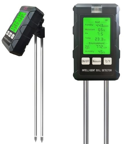 Testeur de pH du Sol 6 en 1, Hygrometre Plante pour Sol/humidité/ph/température/lumière/humidité ambiante, avec Double Sonde et Pliable à 90 ° écran LCD pour Jardin pelouse et Plantes d'intérieur