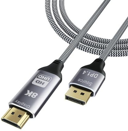 PLCPDM Câble convertisseur DisplayPort 1.4 vers HDMI compatible 2.1 8K @ 30 Hz pour projecteurs graphiques