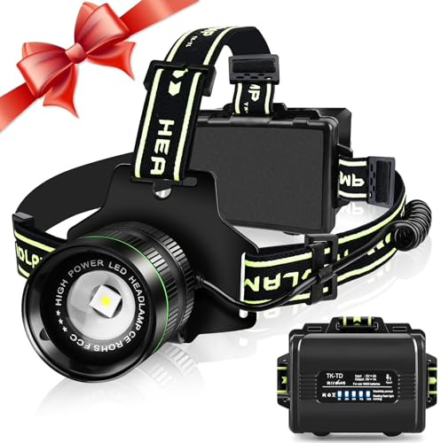 Northlet Linterna frontal recargable, 5000 lúmenes, LED superbrillante, con sensor de movimiento, 5 modos de zoom, ajustable a 180°, resistente al agua IPX6 para camping, correr, escalar, senderismo