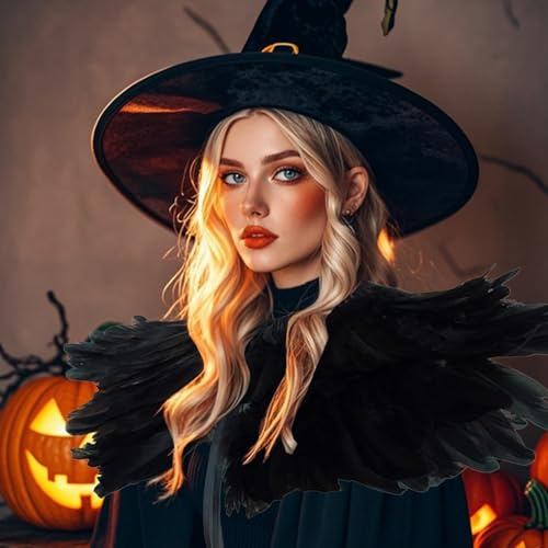 Federkragen Gothic Feder Achselzucken Schalkragen Feder Epaulet Cape Schal für Halloween Karneval Kostüm Cosplay Party Kleidung (Schwarz)