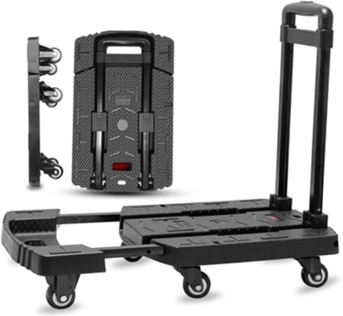 Plattformwagen, höhenverstellbarer Flachwagen, Klappwagen aus Metall, Tragkraft 200 kg, mobiler Wagen, tragbarer Flachwagen (Swarz)