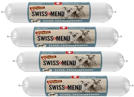 DeliBest Swiss MENU TrainingGoody Pferdefleisch I aus frischem Pferdefleisch und natürlichen Zutaten I Trainingsleckerlie I Hunde Snack für Sensible Hunde I Leckerlies für Hunde 200 g (Packung mit 4)