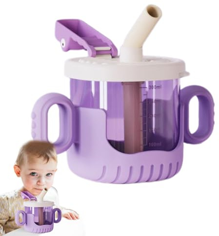 Vaso con pico para niños, taza con pajita | Vaso fácil de agarrar, vaso de silicona con boquilla , escala transparente, dos asas y tapa, vaso a prueba de fugas para