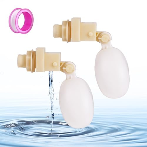 MOGOULUA 2 Stück 1/2 Ventil mit Schwimmer für Tränke Mit 300cm PTFE Dichtband Automatisches Füllschwimmer Ventil mit Kunststoff Schwimmer für Rindertränke Hundetränke des Wassertanks Schwimmerventile