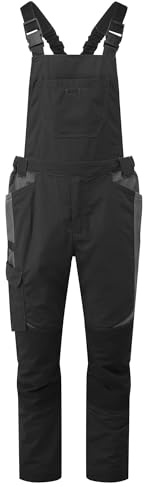 Portwest WX3 T746 Industrial Wash Bib and Brace Durawash | Black, X Large, Polycotton Stretch, Durawash, Triple Stitched Seams, Nine Pockets, Knee Pad Pockets