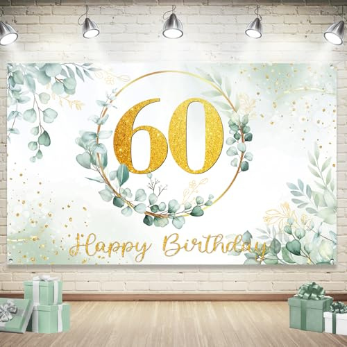 WINAROI 60 Banner Geburtstag Grün,60 Geburtstag Deko Banner,Happy Birthday Banners 60,Deko 60 Geburtstag Frau,Geburtstag Hintergrund 60 Geburtstagsdeko Wand Geburtstagsparty Grün Gold (60-grün)