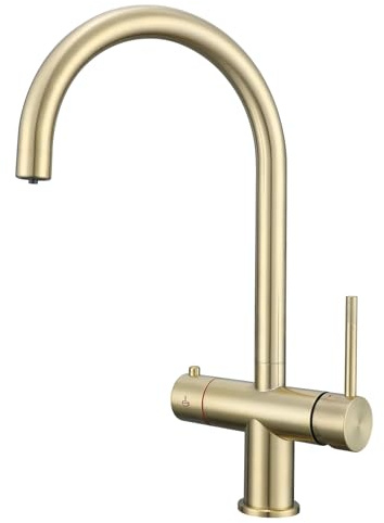 Yamataro 3in1 Kochendes Wasser Wasserhahn Sofort Warmwasser Wasserhahn Heiß Kalt Gefiltert Kochendes Wasser Küchenarmatur Edelstahl Gebürstetes Messing (ohne Boiler und Filter)