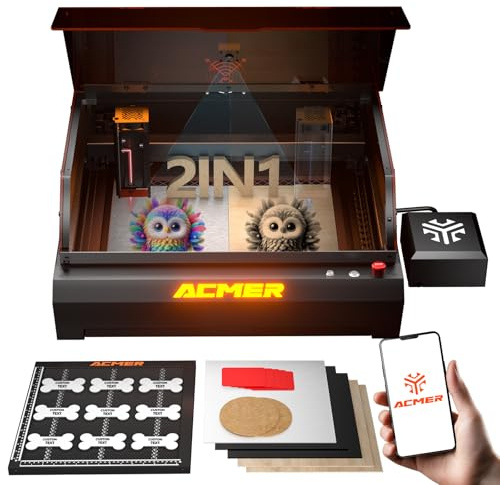 ACMER P3 2 in 1 10W Diode&2W IR Laser graviermaschine mit kamera, 48000 mm/min Hochgeschwindigkeits Metalllasermarker Für Individualisierer, Kreativwerkstätten und Kleinunternehmer, 400 * 390mm