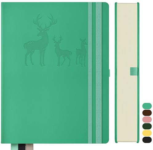 Qefuna Notebook A4 foderato, Bullet Journal A4 blocco note spesse, 360 pagine, 100gsm carta foderata per donne uomini ufficio scuola diario, 21,3 x 28,1 centimetri, blu verde