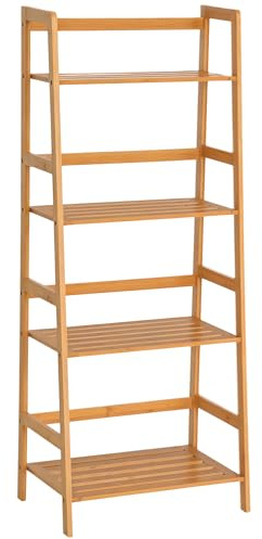 HOMCOM Steghylla av bambu bokhylla förvaringshylla med 4 nivåer, för vardagsrum, kök, sovrum, badrum, kontor, 48 x 31,5 x 120 cm, naturträeffekt