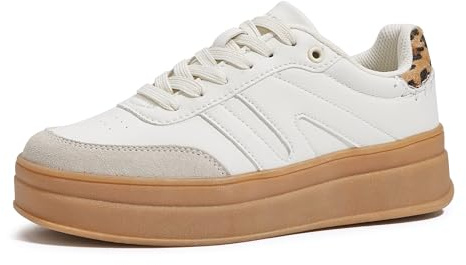LUCKY STEP Plattform för kvinnor retro mode klassiska sneakers, BEIgE, 39 EU
