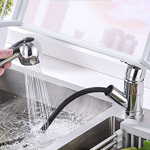 Küchenspüle-Wasserhahn, ausziehbar, Messing, heiß und kalt, einlochiger einziehbarer Spültisch-Wasserhahn, Chrom