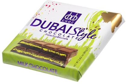 DXB Choc - Dubai Style Chocolate Bar - Pistachio & Kunafa - Luxury Milk Chocolate with Crunchy Nuts and Middle Eastern Dessert Flavours - Perfect for Sharing - 80g Bar