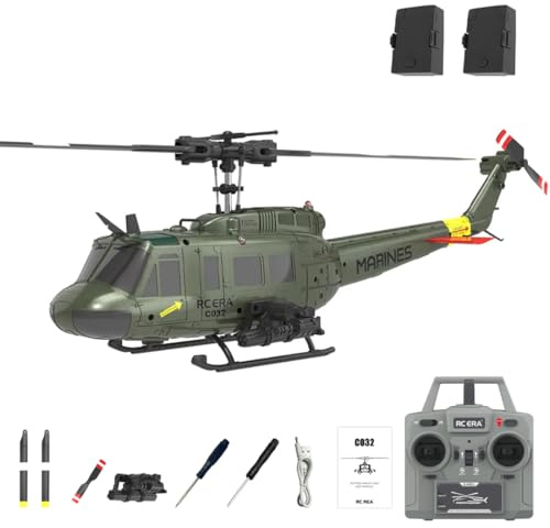 RC Helicopter, RC ERA C032 UH-1 Huey Remote Control Helicopter, One-Key Takeoff Landing, 3D Flight, Altitude Hold, Optical Flow Positioning, Gift for Teens Adults (Green/2 Battery)