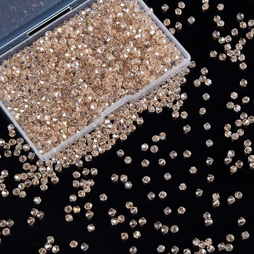 Laopottbeads Lot de 1200 perles bicônes en verre de cristal de 3 mm pour la fabrication de bijoux, mini perles étincelantes pour attrape-soleil, bracelets et projets d'artisanat (champagne argenté)