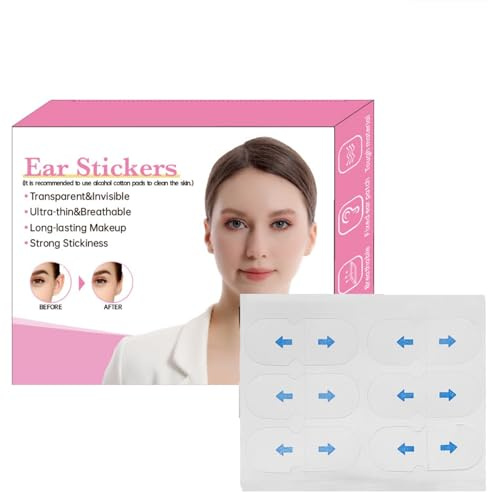 60PCS Cosmetic Ear Corrector,Ear Tape for Big Ears,Waterproof E/ar Stickers to Stick Ea-rs Back,Aesthetic Correctors for Prominent E-ars,E-ar Tape for Sticky Out E/ars,Invisible Ea/r Support Patches
