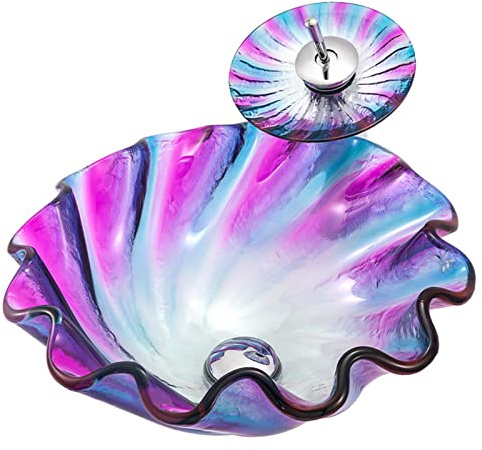 Aufsatzwaschbecken für das Badezimmer, Aufsatzwaschbecken aus gehärtetem Glas, Aufsatzwaschbecken mit künstlerischem rosa Blumendesign, Aufsatzwaschbecken zur Aufstellung auf der Arbeitsplatte, Wasch