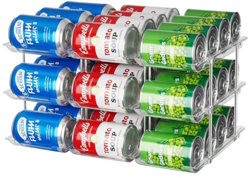 Littlecatch 3 Tiers Can Organiser, Automatic Rolling Soup Soda Can Dispensers, Adjustable Canned Goods Organisers, Holds Up to 36 Cans Food Dispenser Holder for Fridge,Kitchen Cabinet, (3 Tier)