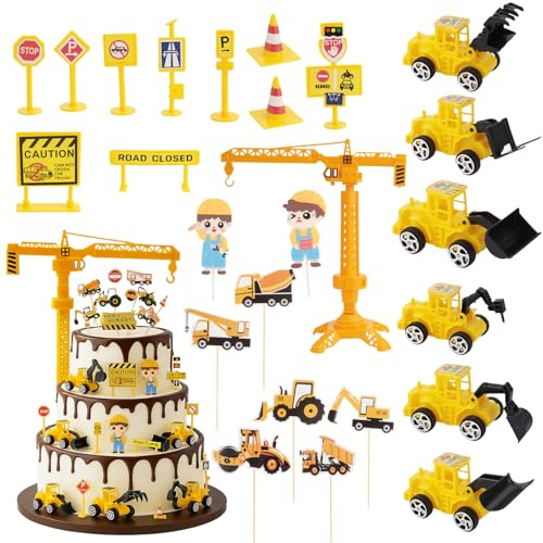 Digger Cake Decorations - Digger Birthday Party Decorations, Digger Cake Topper, Mini Kids Tractor Toys, Vehicles Cake Toppers, Boys Construction Birthday Theme