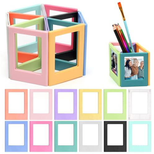 TENTHPEO Mini Bilderrahmen, 12 Stück Magnetbilderrahmen, Buntes Magnet Bilderrahmen, Veränderbare Kombination Kreative DIY Picture Frame für Kühlschrank Desktop Fotos Collage, 12 Farben