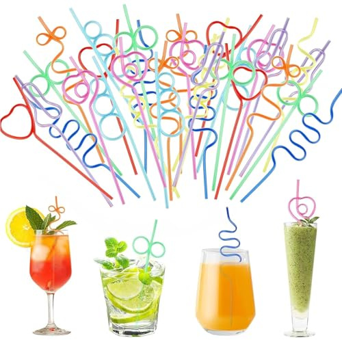 YXL Confezione da 12 cannucce riutilizzabili in plastica per bevande, cannucce ricce colorate, cannucce per bambini, cannucce pieghevoli per frullati e succhi