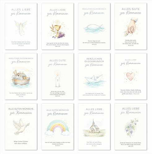 Edition Seidel Set 12 Glückwunschkarten zur Kommunion mit Umschlag. Kommunionskarten Grusskarten Karten Variationen Kirche Spruch Sprüche für Kinder Jugendliche (SW026)