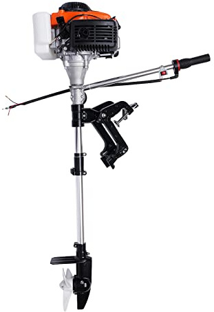 4-Takt 53.2CC 4PS Außenbordmotor mit 1.2L Tank Luftkühlung & Handstart,Bootsmotor mit 15km/h Geschwindigkeit Klemmhalterung & Spritzschutz,360° Lenkung Fischerboote Benzinmotor für Boote Gummiboote