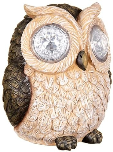 Fizporium Solar Resin Owl with Crystal Eyes - Brown Garden Lawn Statue Ornaments with Solar LED Lights Garden Decor Features: Battery: Rechargable battery included Auto on at dusk No wiring required