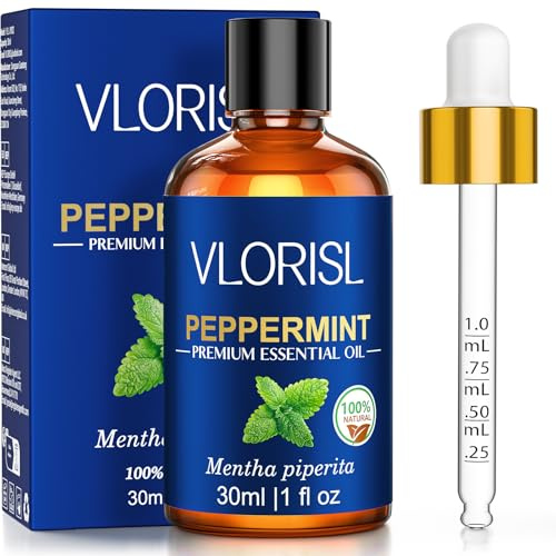 VLORISL Pepparmynta Eterisk Olja 30 ml, Mentolfrisk Doft för Diffuser, Sommar, Kontor, Badrum, Utspädd Massage, Ljus och Tvål DIY | Pepparmintolja med fräsch och livlig arom med droppflaska, perfekt för diffusor, ljus, spray