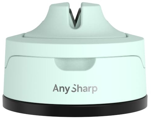 AnySharp Evo Aiguiseur de Couteaux, Sécurité Mains Libres, Ventouse PowerGrip, Aiguise en Toute Sécurité Tous les Couteaux de Cuisine, Idéal pour l'Acier Trempé & Dentelé, Bleu Ciel
