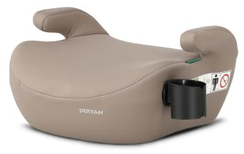 Deryan Asiento elevador para coche de 125 a 150 cm, 6 – 12 años, 22 – 36 kg, fácil instalación de cinturón, totalmente acolchado, ECE R129 i-Size, incluye soporte para bebidas, turrón