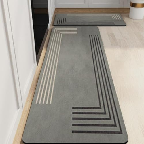 Alfombra Cocina 50X80Cm Raya Gris Alfombra Vinilica Cocina Cuero,Modernas Lavable Antideslizante Anti Fatiga para Pasillo, Comedor,Hogar Alfombrilla Cocina
