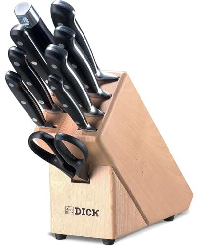 F. DICK Holzmesserblock Premier Plus 9-teilig (Messerblock aus Holz, Set inkl. Kochmesser, Tranchiermesser, Officemesser, Ausbeinmesser, Küchenschere, Fleischgabel + Wetzstahl) 88070000, 35 cm