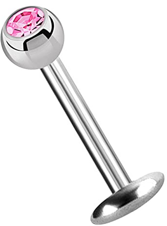 Modern Nature Piercing-Schmuck Titan Labret Lippenstecker 4 mm Platte in 1,2 mm + Kugel mit Stein in vielen Farben verfügbar