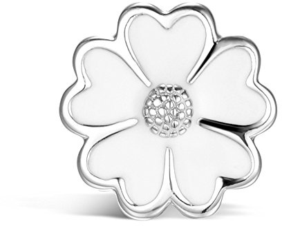 CHAMOON® Charm Fleur White Enamel Flower Argent Sterling 925, Breloques pour Bracelet Cuir Femme 11008-1