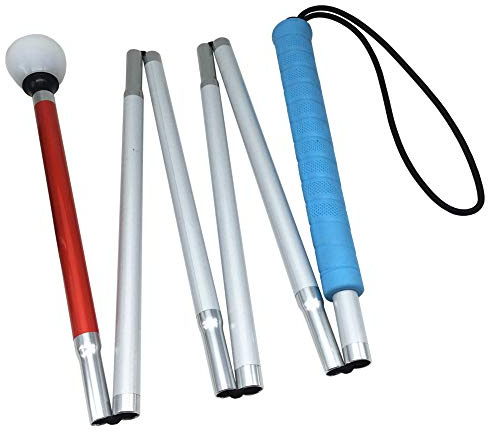 Aluminium Faltlangstock mit 6 Stocksegmenten,Kunststoff-Rollspitze, weiße Stock für Blinde (Blau Griff, 130 cm)