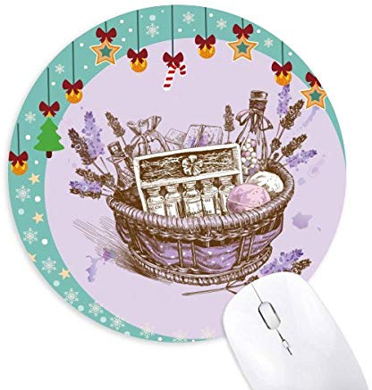 Flowers Plant Painting Present Lavendel Basket Mouse Pad Jingling Bell Round Rubber Mat