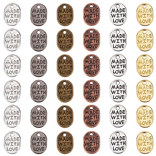 PH PandaHall 360pcs Made with Love Charms, 6 Colors Tibetan Style Valentines Day Pendant Oval Metal Pendants Love Tags for DIY Craft Bracelet Necklace Keychain Zipper Jewellery Making, 8x11mm