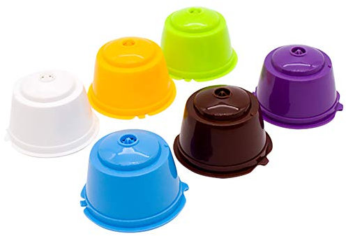Dolce Gusto Kaffee Wiederverwendbare nachfüllbare Schoten 6-tlg mit Kompatible Filterbecher mit Schaumfunktion BPA-freie Kaffeepads für Dolce Gusto mit 2 Plastiklöffel und 2 Reinigungsbürste(6 Farben)