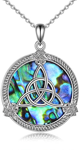 Collana con nodo celtico in argento sterling 925 con conchiglia di abalone Buona fortuna Collana vintage irlandese celtica Gioielli Regali per donne Ragazze Fidanzata