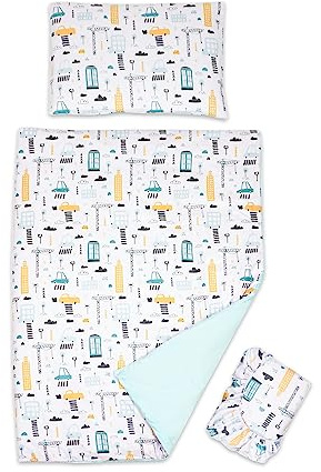3 piece set Duvet Cover Pillowcase and Fitted Sheet for 120x60 cm Baby Cot Bed 12M+ (City)