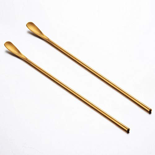 FEINKA servierlöffel Edelstahl-Rührlöffel, 2er Pack Barlöffel Für Cocktail Shaker Tall Cups (Silber ， Kupfer ， Gold) (Color : Gold)