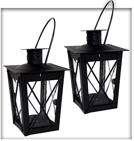 Metall Mini- Laterne schwarz Gartenwindlicht, zum Aufhängen, Windlicht, Laterne (2 Stück)